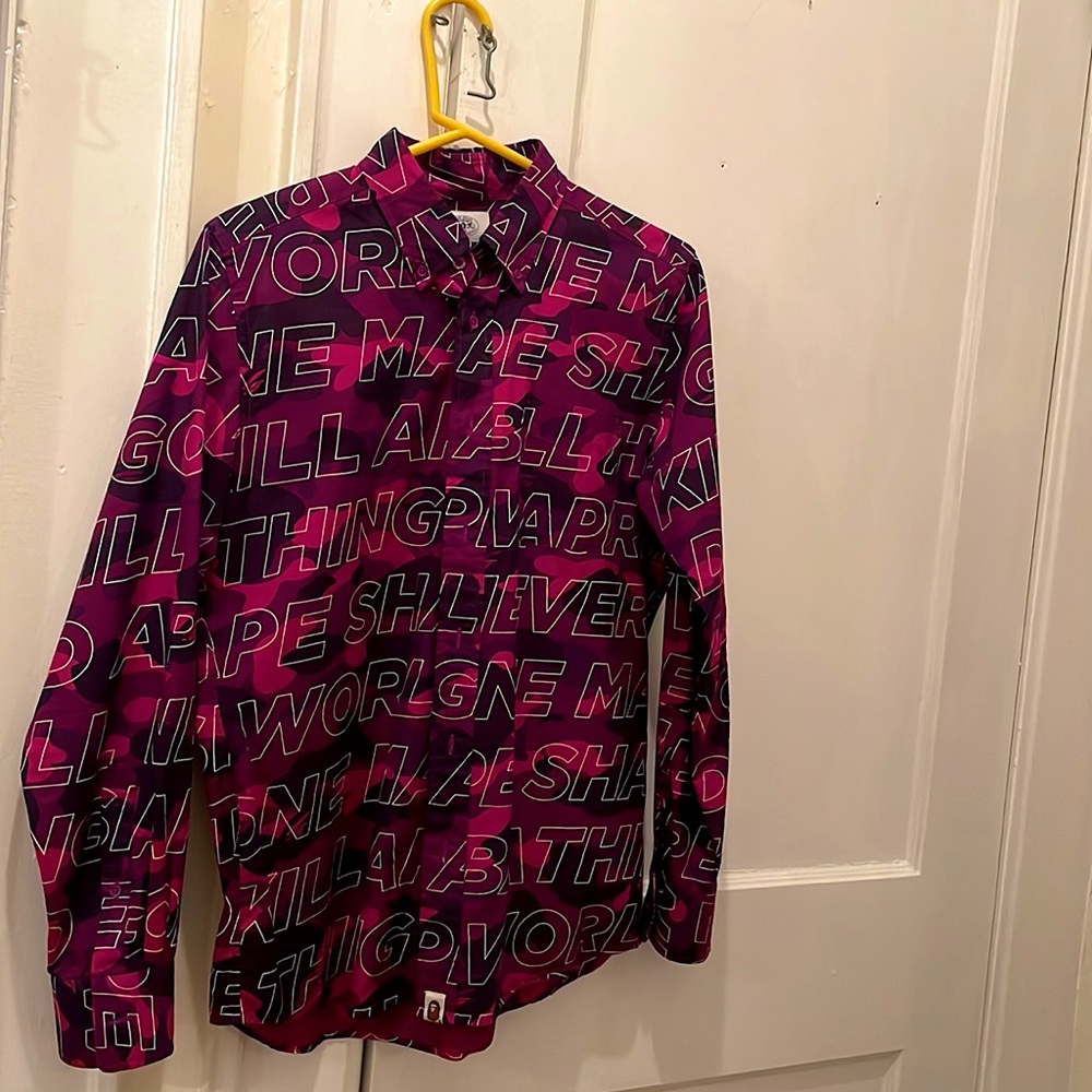 BAPE (A Bathing Ape) Oxford style button up shirt. MENS M. Purple Camo #RARE